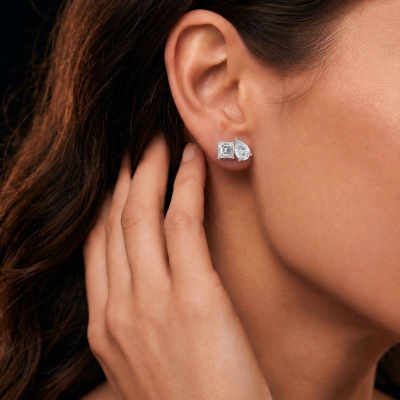 Toi Et Moi Asscher and Pear Diamond Earrings