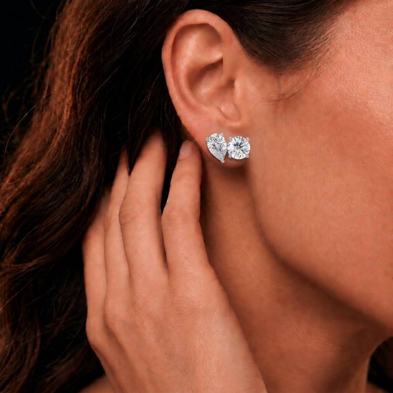 Toi Et Moi Round and Pear Diamond Earrings