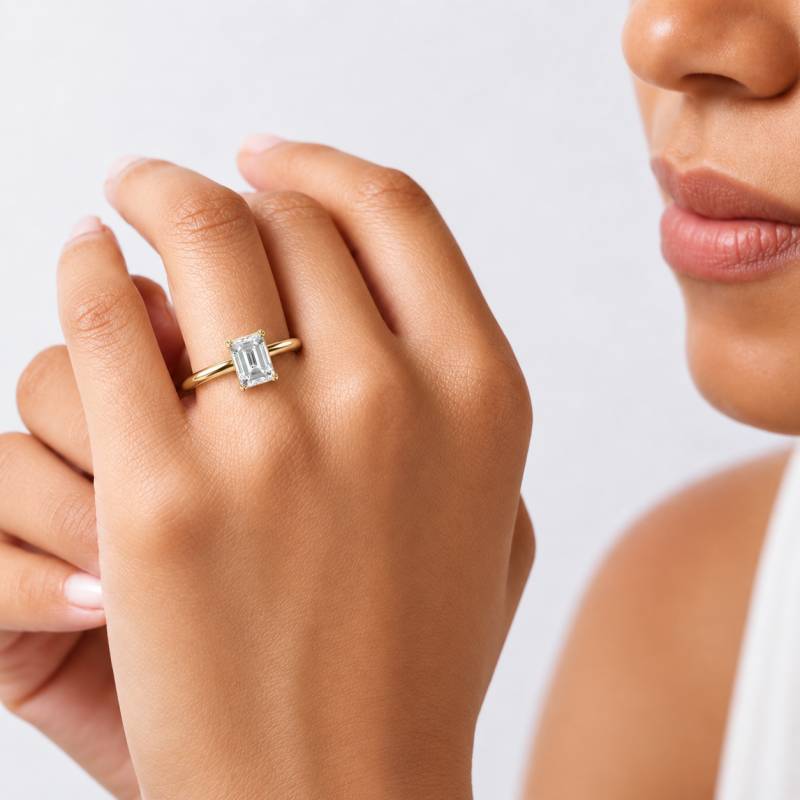 Emerald Diamond Solitaire Engagement Ring