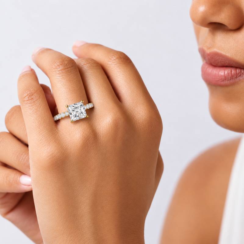 Princess Diamond Shoulder Set Engagement Ring