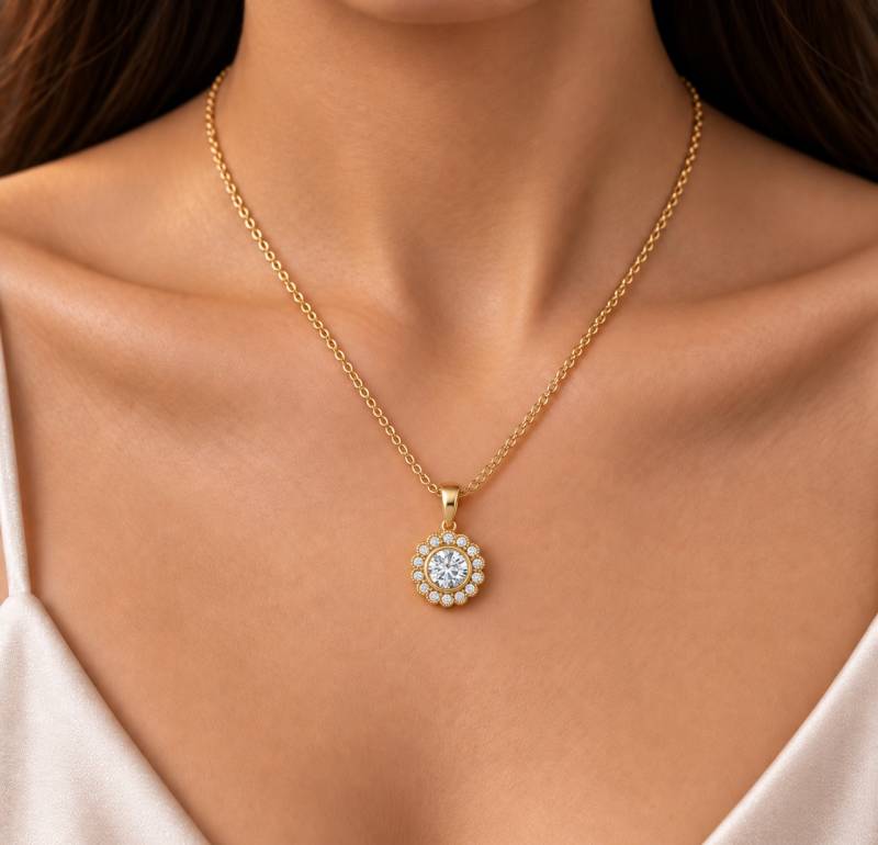 Round Diamond Halo Pendant