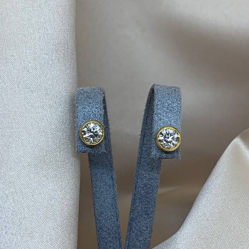 1.54ct VS/G-H Natural Round Cut Diamond Rubover Studs in 18k Yellow Gold