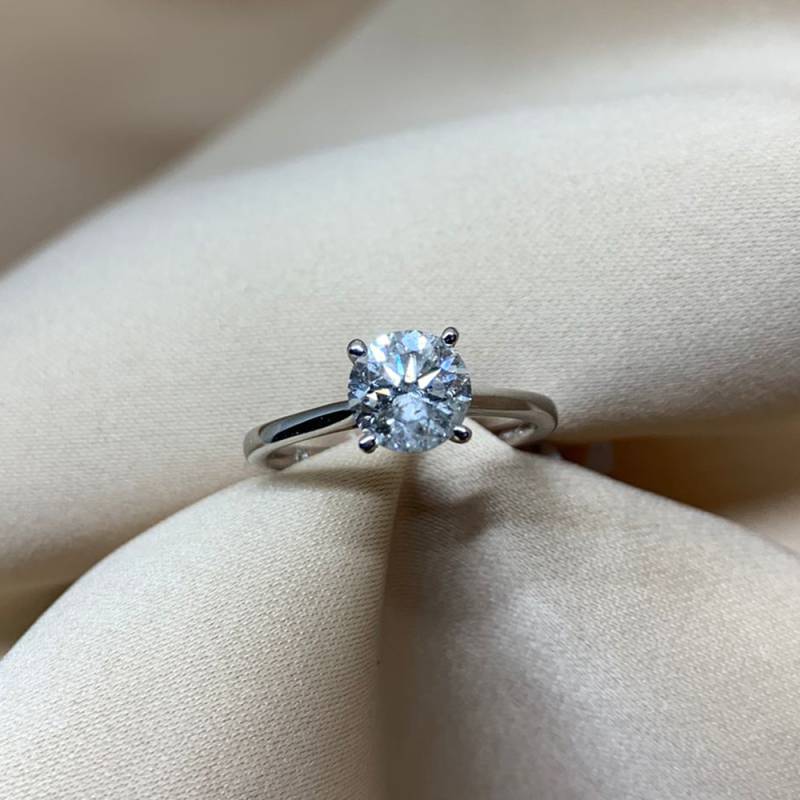 1.30ct I1/E Natural Round Cut Diamond Solitaire Ring in 18k White Gold