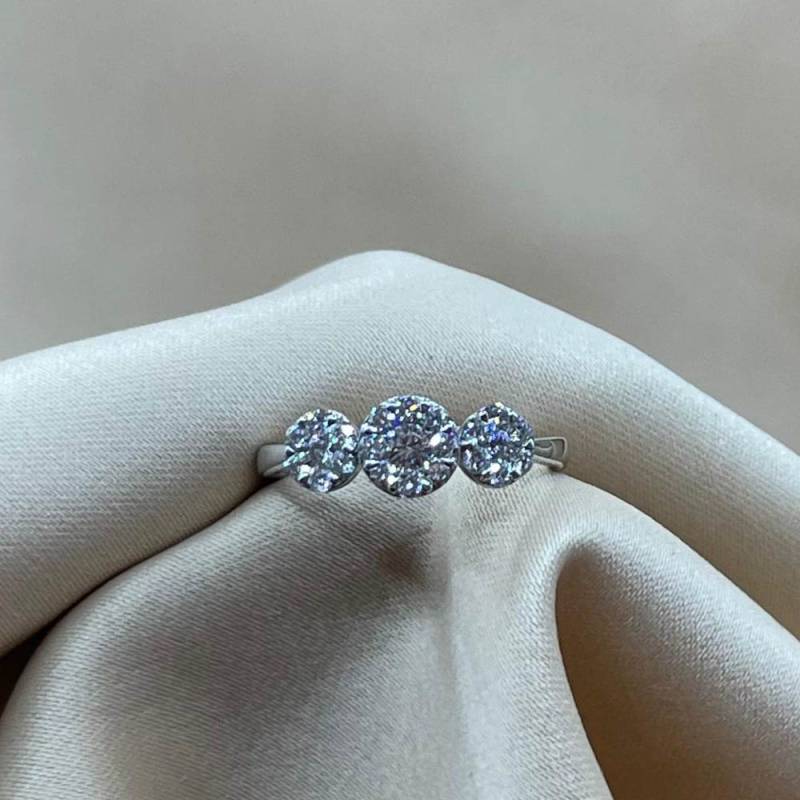 0.60ct VS/F Natural Round Cut Diamond Cluster Trilogy Ring in 18k White Gold