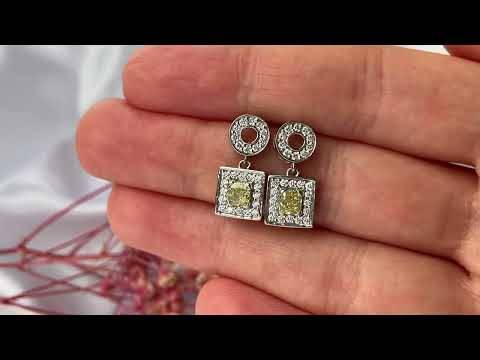 Ohrringe mit gelbem Prinzessdiamanten-Halo