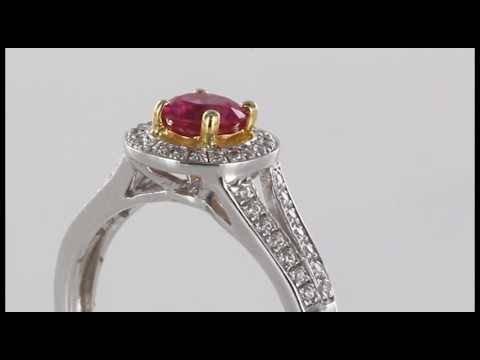 Runder Rubin- und Diamant-Halo-Schulterring