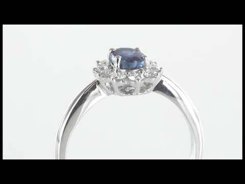Ovaler blauer Saphir- und Diamantclusterring (0,80 ct)