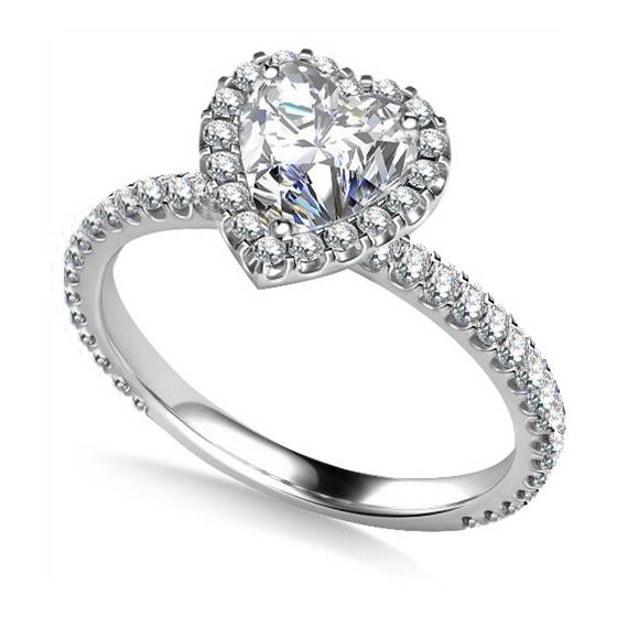 0,75 ct VS1/G Herzförmiger Naturdiamant Ring mit Halo-Schulterfassung