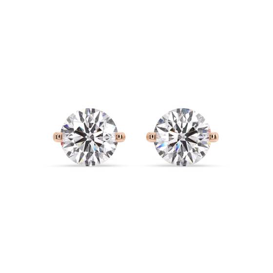 Einzigartige zweizackige Ohrstecker mit rundem Diamanten