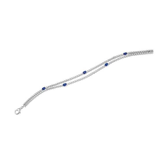 Doppelreihiges Armband mit 2,10 ct VS/F-G Diamanten und blauem Saphir