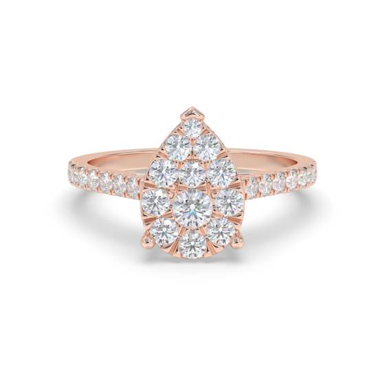 Modern Pear Shaped Round Diamond Halo Cluster Ring