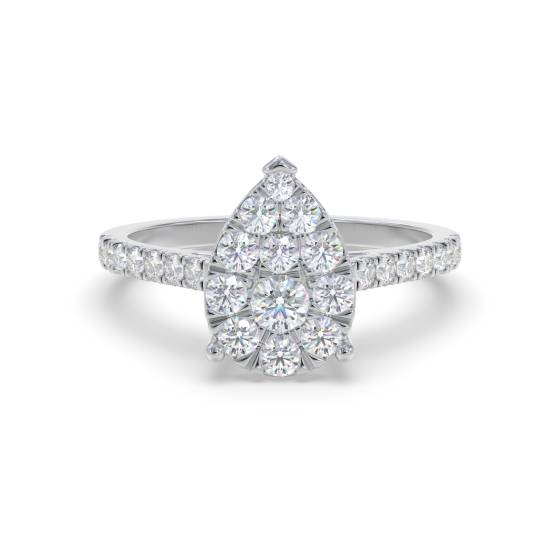 Modern Pear Shaped Round Diamond Halo Cluster Ring