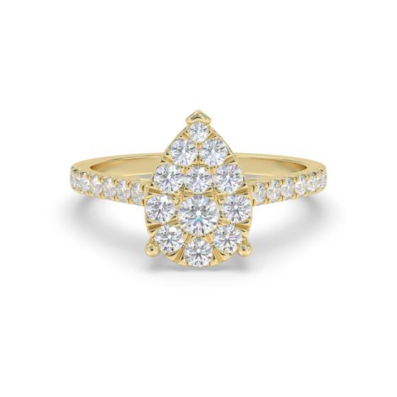Modern Pear Shaped Round Diamond Halo Cluster Ring