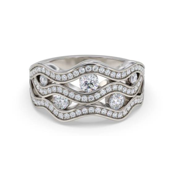 Multi Row Wave Round Diamond Designer Dress Ring
