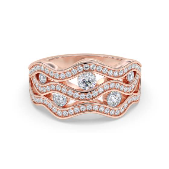 Multi Row Wave Round Diamond Designer Dress Ring