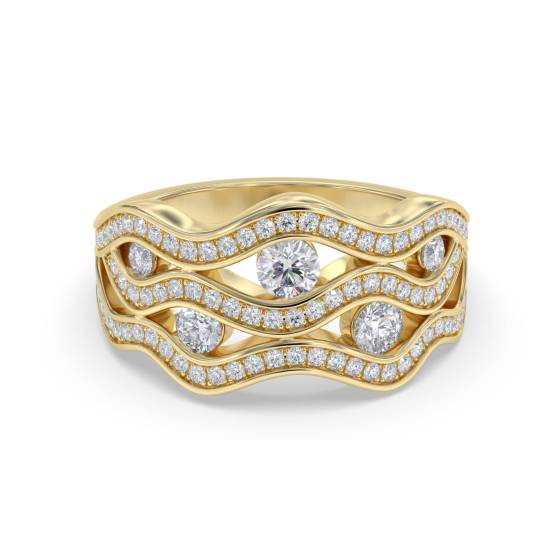 Multi Row Wave Round Diamond Designer Dress Ring