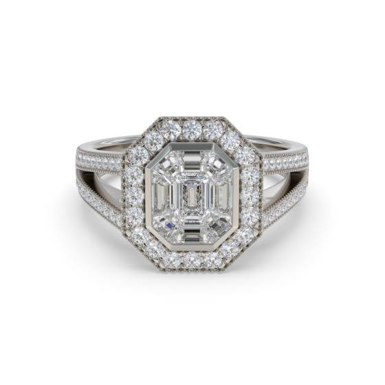 Modern Round and Baguette Diamond Designer Ring