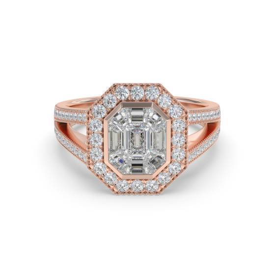 Modern Round and Baguette Diamond Designer Ring