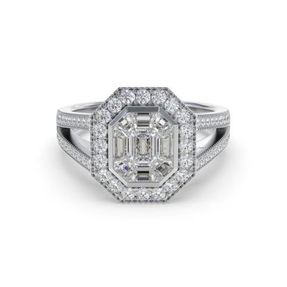 Modern Round and Baguette Diamond Designer Ring