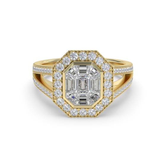 Modern Round and Baguette Diamond Designer Ring