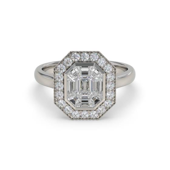 Modern Round and Baguette Diamond Designer Ring