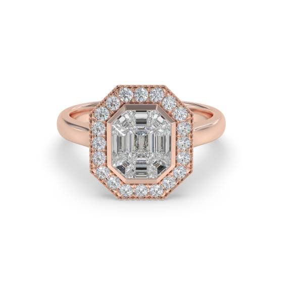 Modern Round and Baguette Diamond Designer Ring