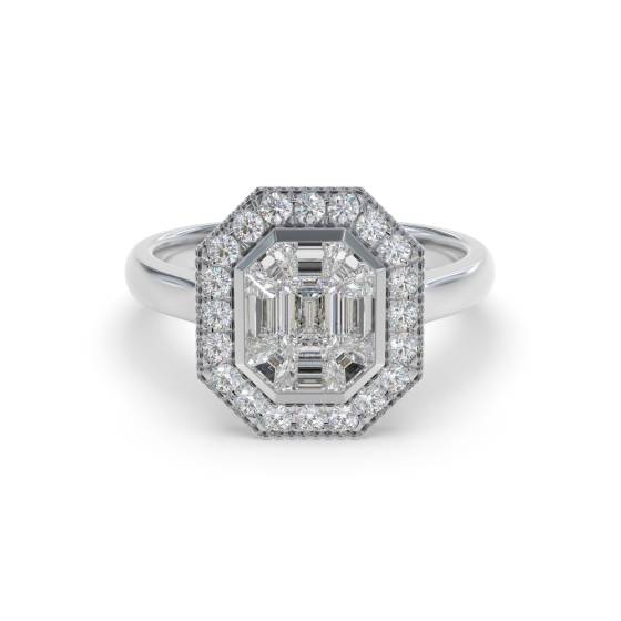 Modern Round and Baguette Diamond Designer Ring