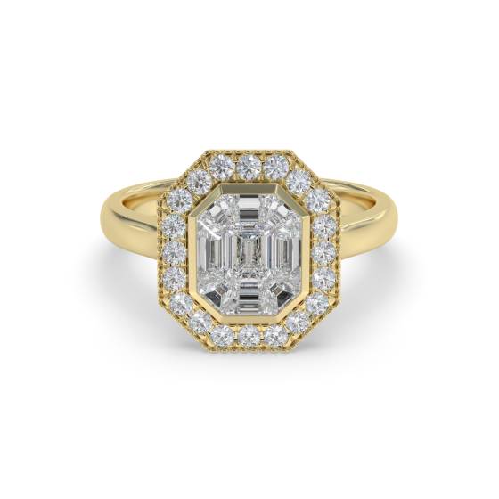 Modern Round and Baguette Diamond Designer Ring