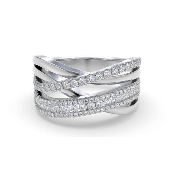 Elegant Round Diamond Cross Over Dress Ring