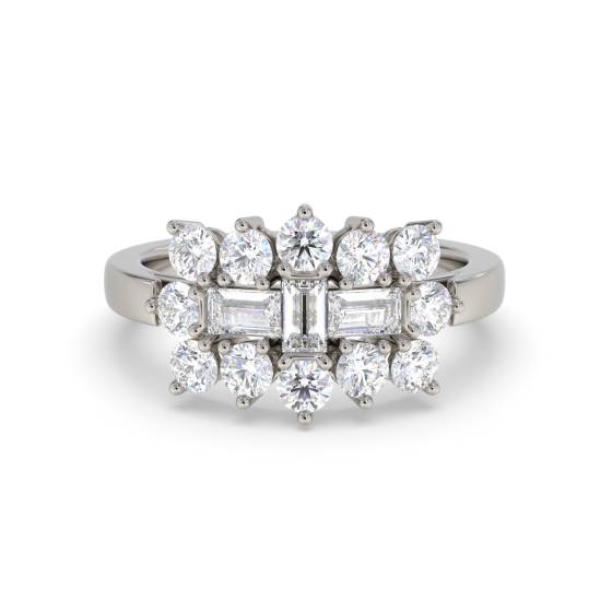 Round and Baguette Diamond Mulit Row Dress Ring