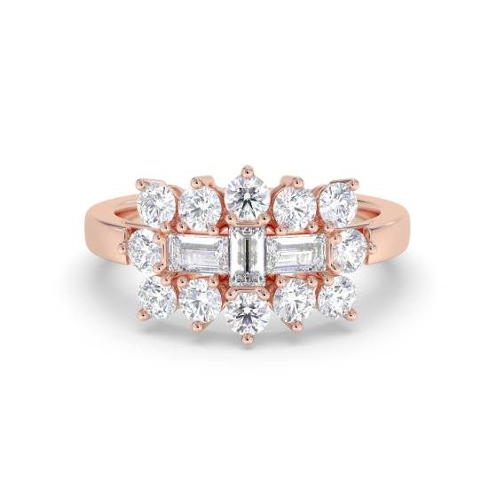 Round and Baguette Diamond Mulit Row Dress Ring