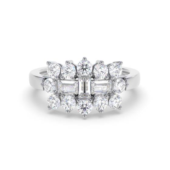 Round and Baguette Diamond Mulit Row Dress Ring