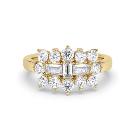 Round and Baguette Diamond Mulit Row Dress Ring