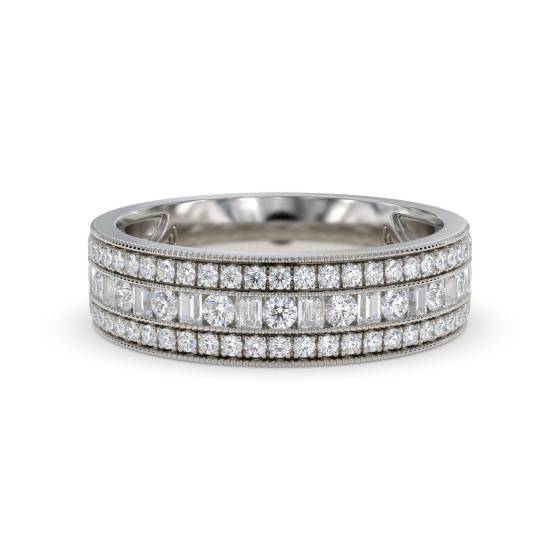 Round and Baguette Diamond Multi Row Dress Ring