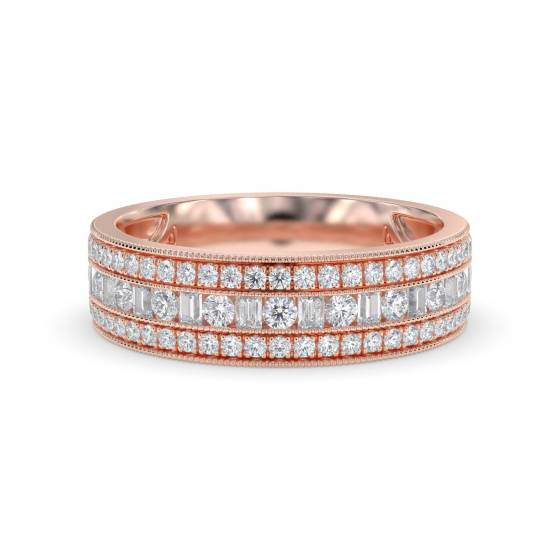 Round and Baguette Diamond Multi Row Dress Ring
