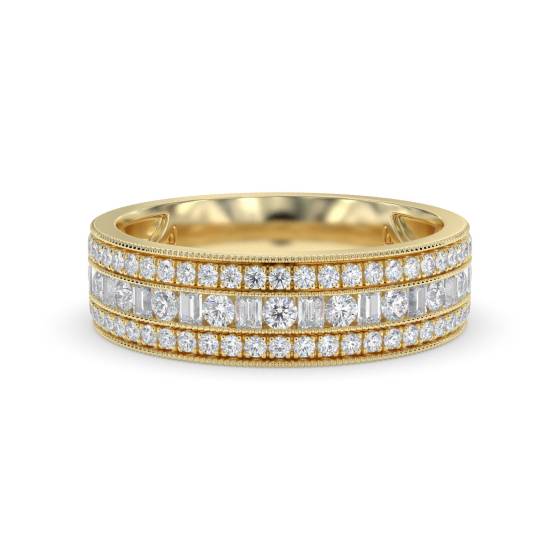 Round and Baguette Diamond Multi Row Dress Ring