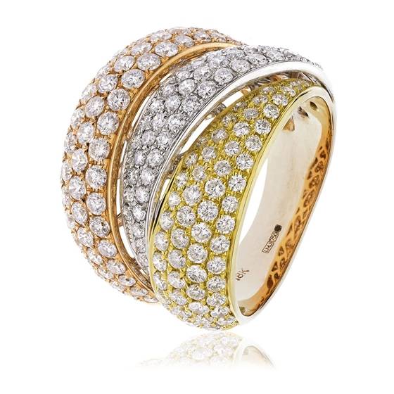 Tri Tone Round Diamond Pave Dress Ring