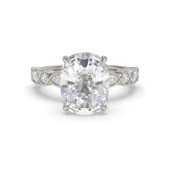 Elongated Cushion Shoulder Set Engagement Ring