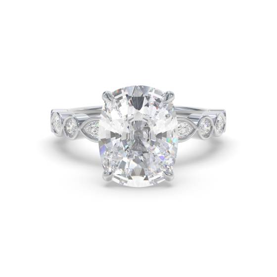 Elongated Cushion Shoulder Set Engagement Ring
