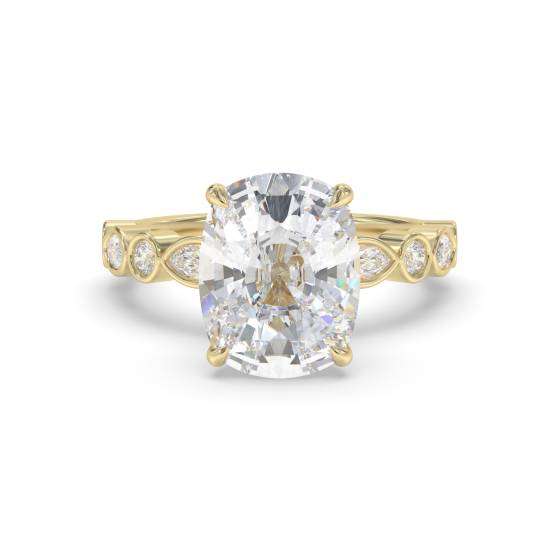 Elongated Cushion Shoulder Set Engagement Ring