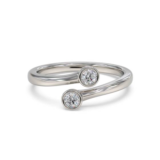 Round Cut Two Stone Diamond Bezel Set Ring