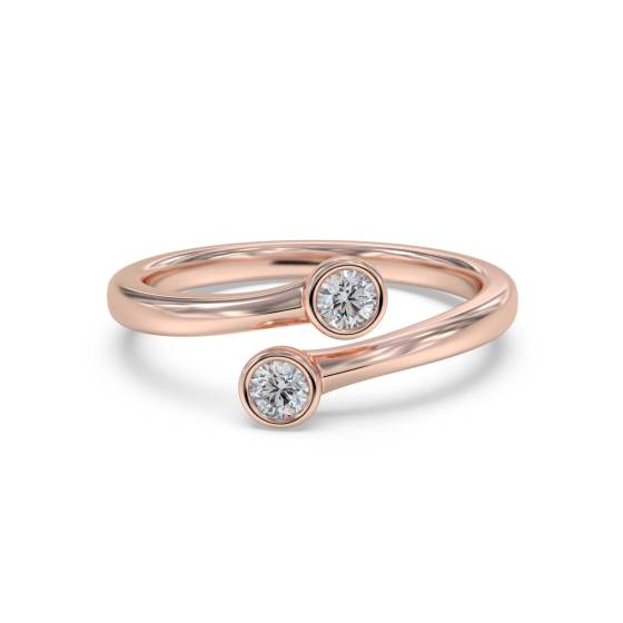 Round Cut Two Stone Diamond Bezel Set Ring