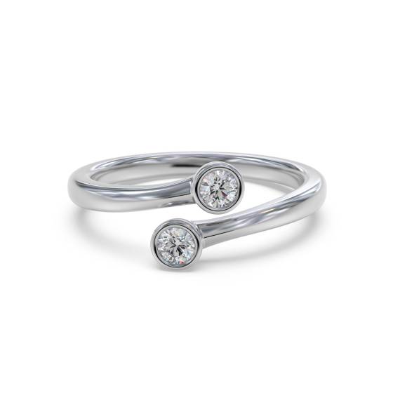 Round Cut Two Stone Diamond Bezel Set Ring