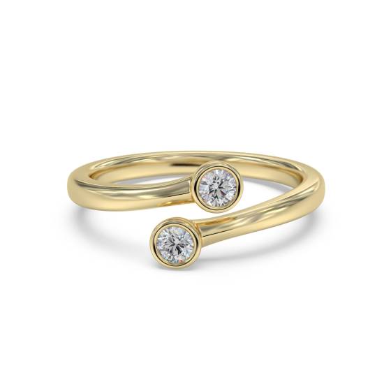 Round Cut Two Stone Diamond Bezel Set Ring