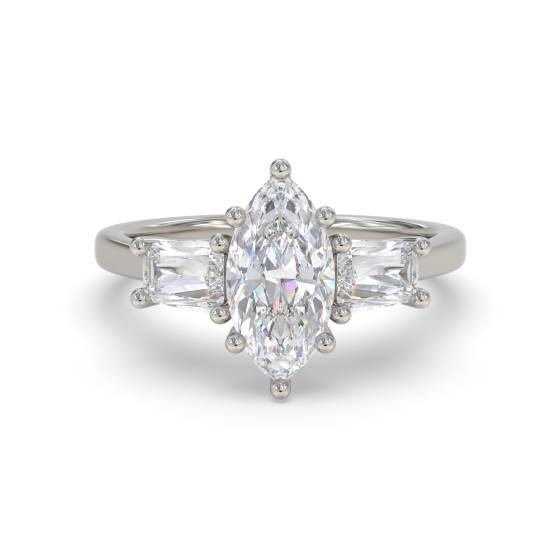 Marquise and Baguette Trilogy Engagement Ring
