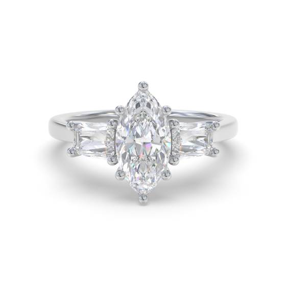 Marquise and Baguette Trilogy Engagement Ring