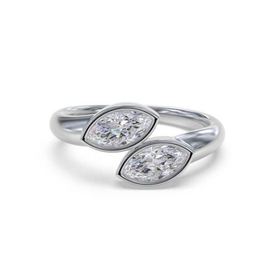 Marquise Cut Two Stone Diamond Bezel Set Ring