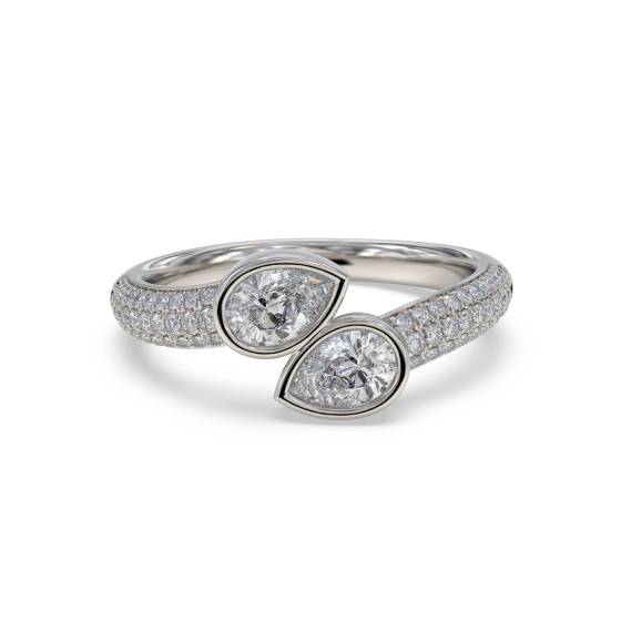 Pear Cut Two Stone Diamond Bezel Set Ring
