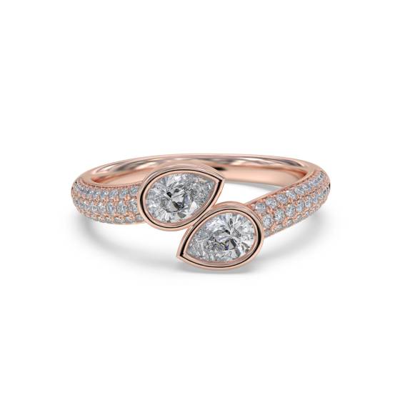 Pear Cut Two Stone Diamond Bezel Set Ring