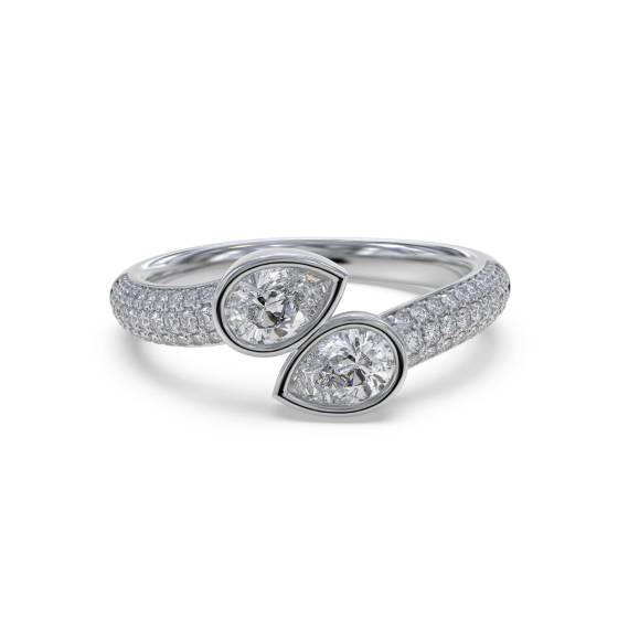 Pear Cut Two Stone Diamond Bezel Set Ring